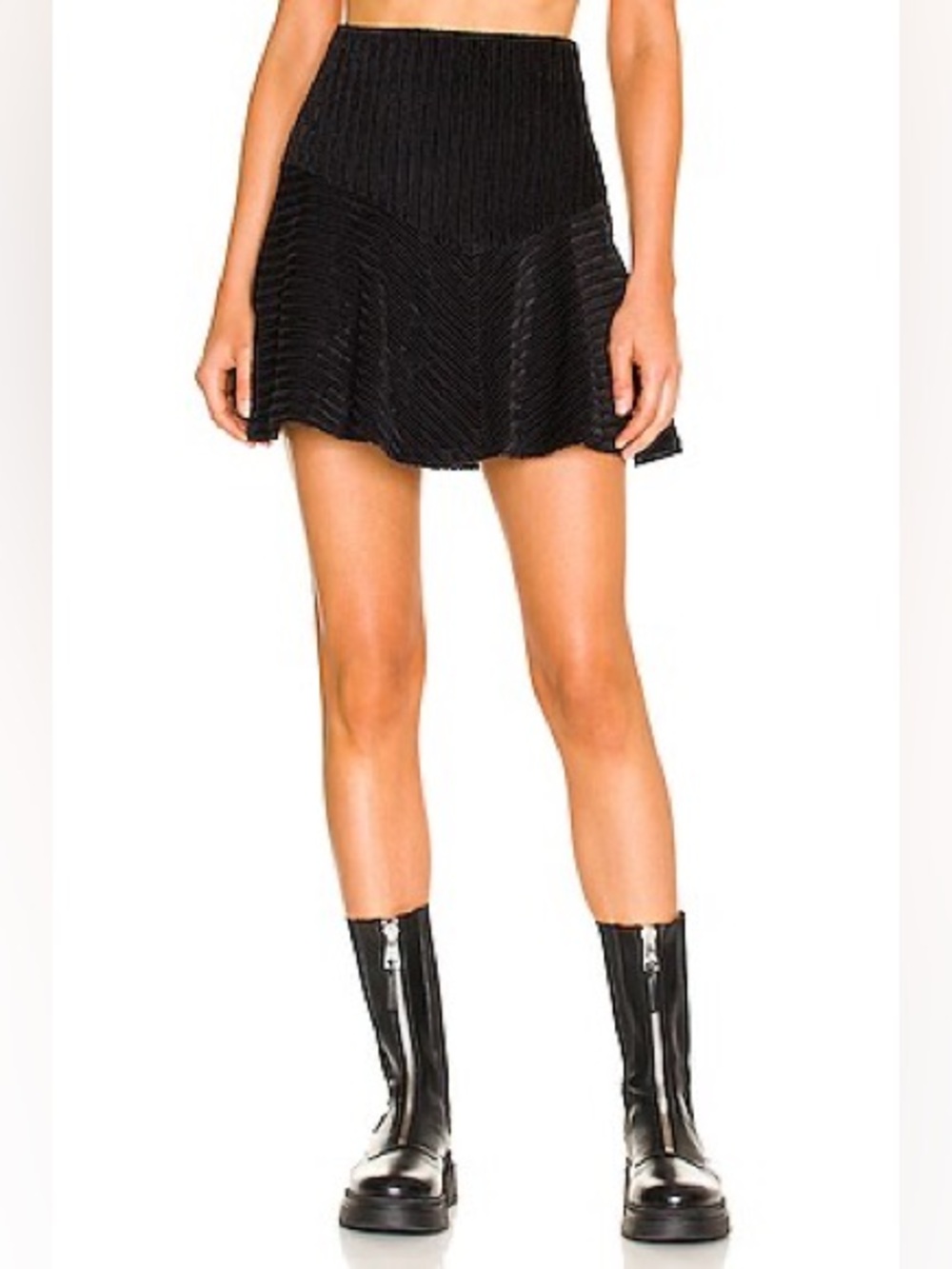 Free People Black Textured Flounce Mini Skirt